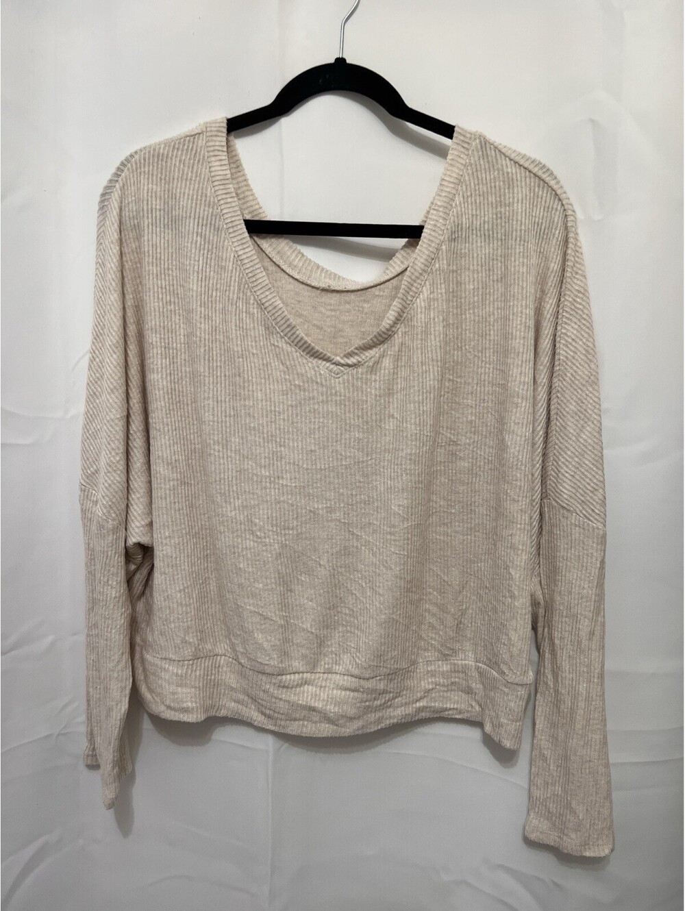 Auden Women XXL Cozy Ribbed Pajama Set Oatmeal Long Sleeve Top Shorts NWT